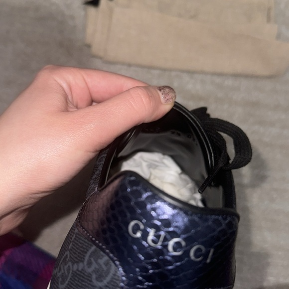 Gucci Men's Monogram Low Top Leather Trim Sneakers Sz 9.5 - Picture 5 of 9